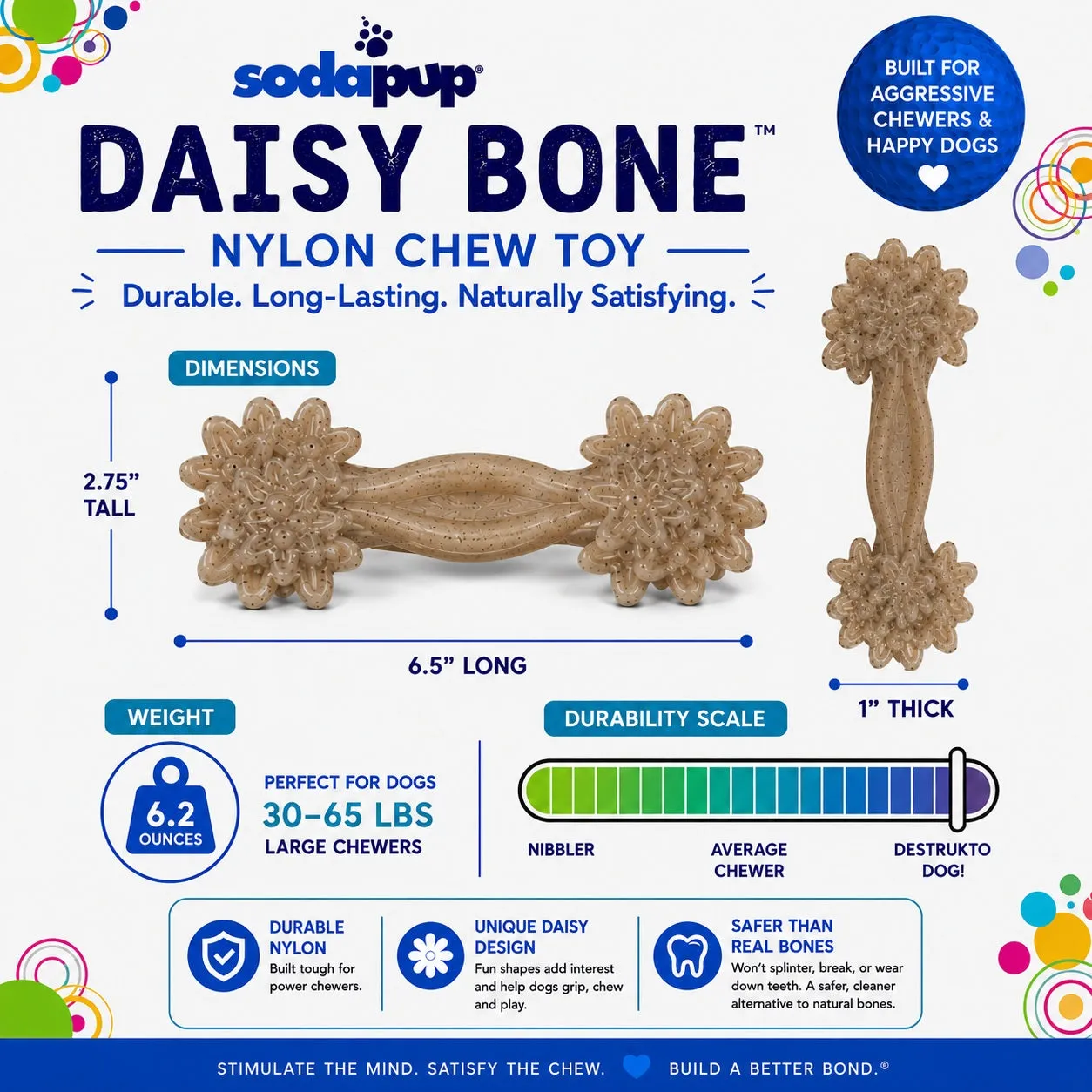 SodaPup Daisy Bone tuggleksak nylon för kraftiga tuggare