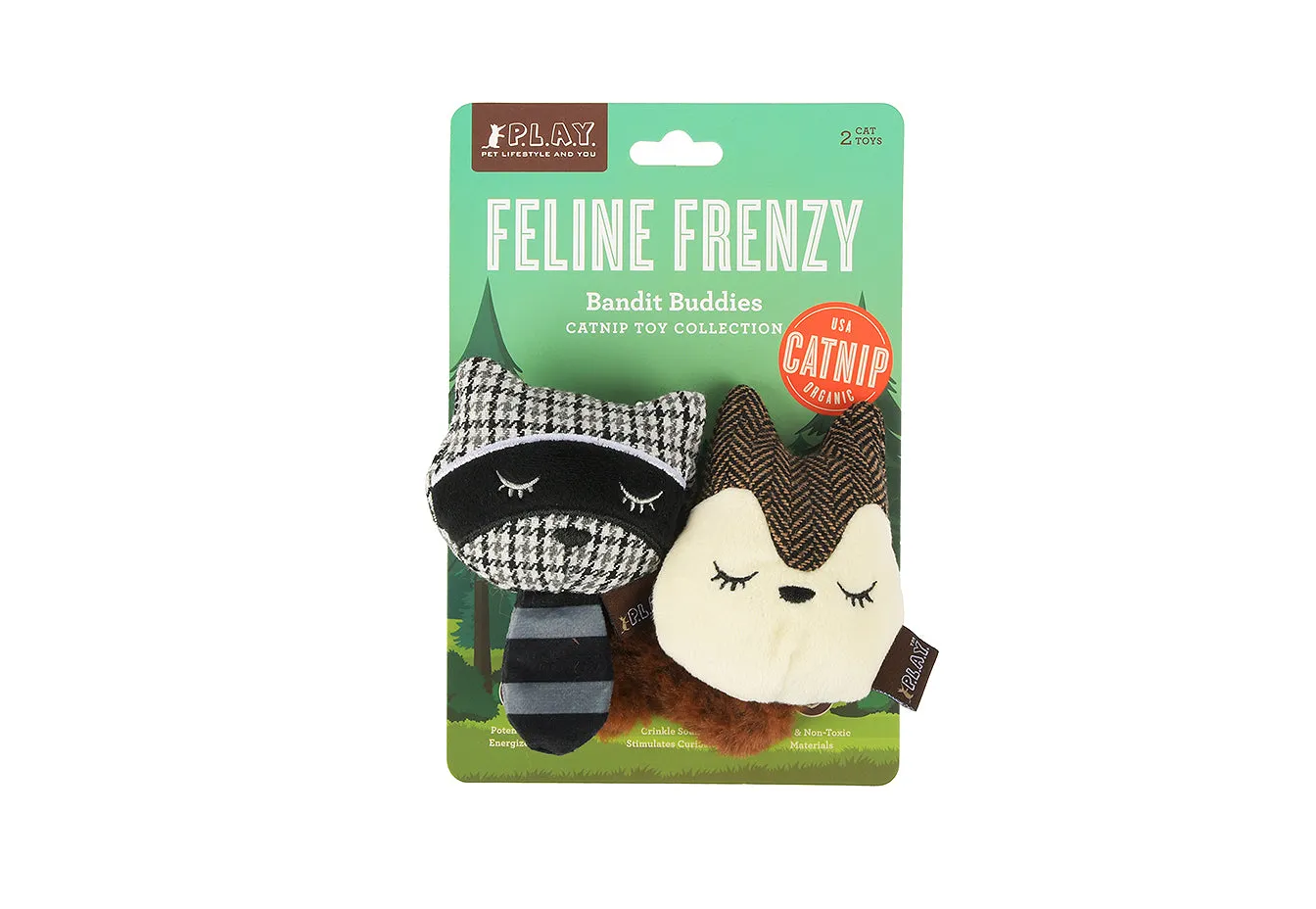P.L.A.Y. Feline Frenzy Bandit Buddies kattleksaker 2-pack med kattmynta