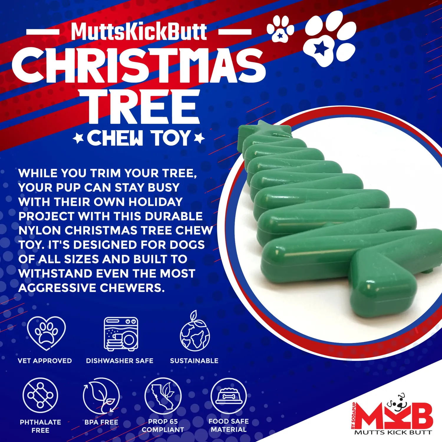 SodaPup Christmas Tree hundleksak grön nylon