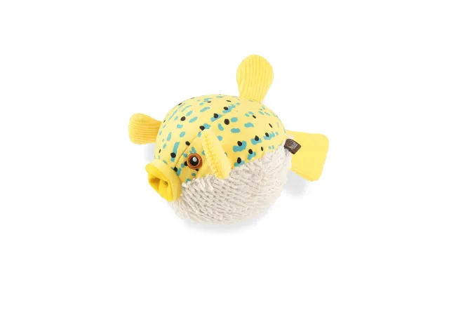 P.L.A.Y. Ocean Buddies Puffer Fish hundleksak med pip gul