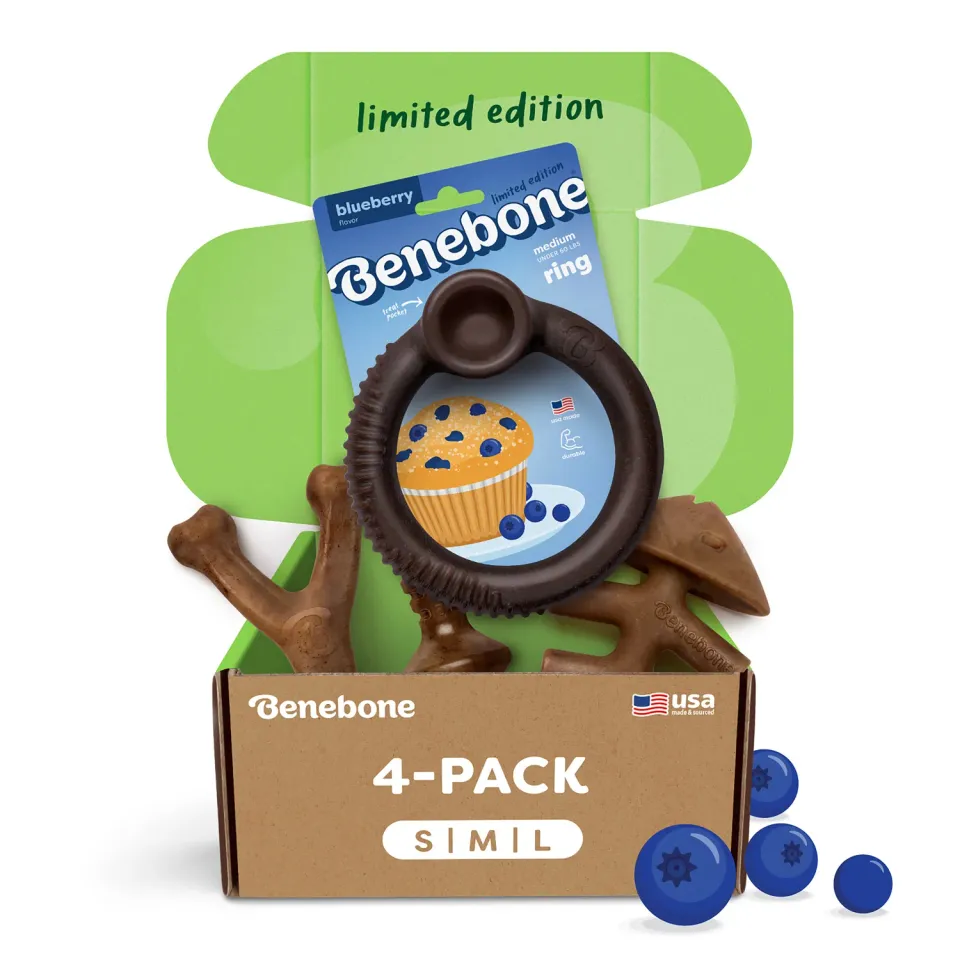 Benebone Blueberry Chew Collection tuggset 4-pack blåbär