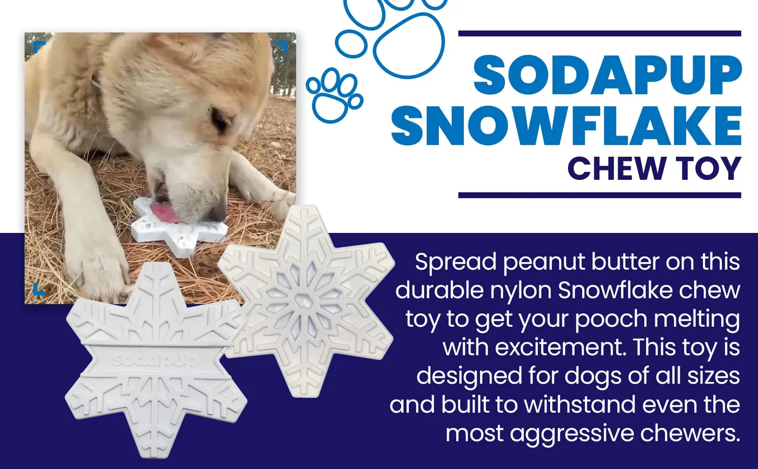 SodaPup Snowflake eChew tuggleksak vit nylon snöflinga
