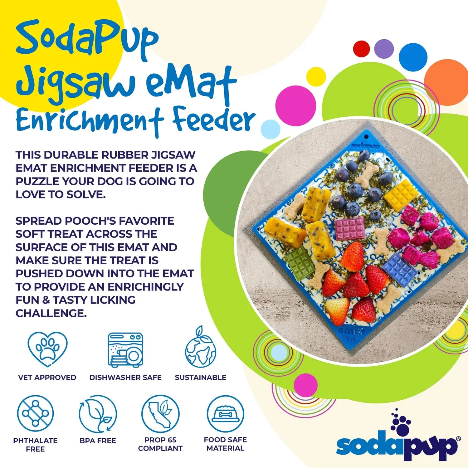 SodaPup Jigsaw slickmatta hund blå lugnande