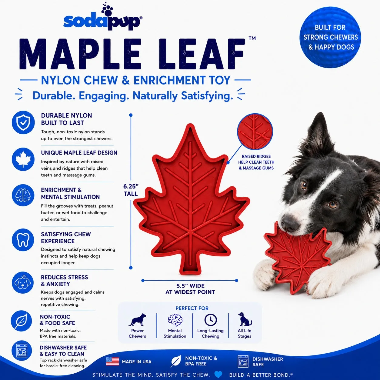 SodaPup Canadian Maple Leaf tuggleksak röd nylon