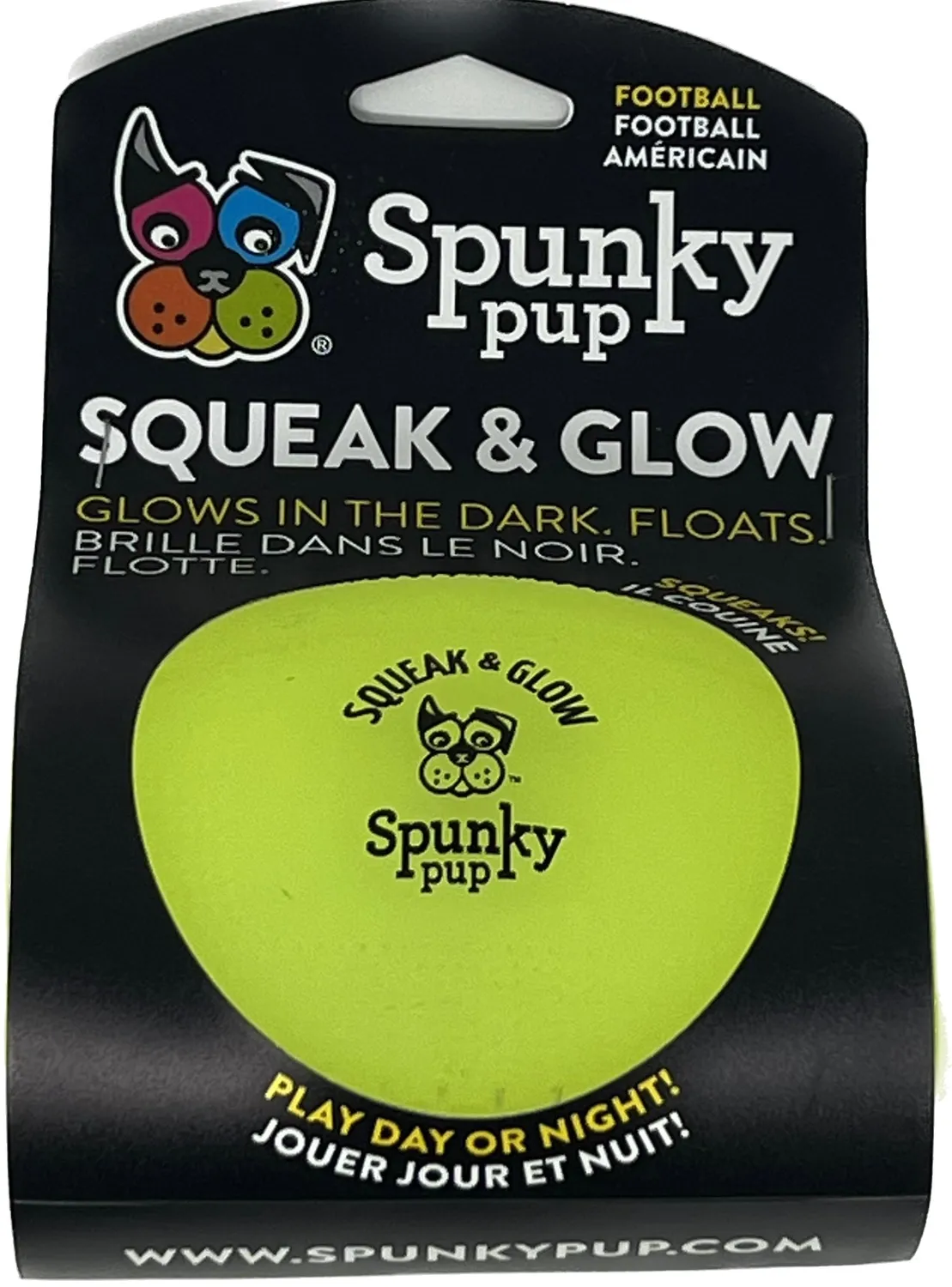 Spunky Pup Squeak & Glow Football boll grön