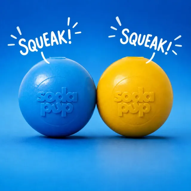 SodaPup Squeak Ball hundleksak gul medium flytande