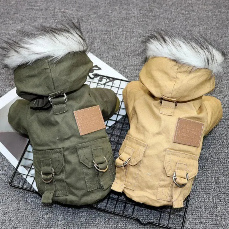 Pawtato Warm Hooded hundjacka khaki med luva