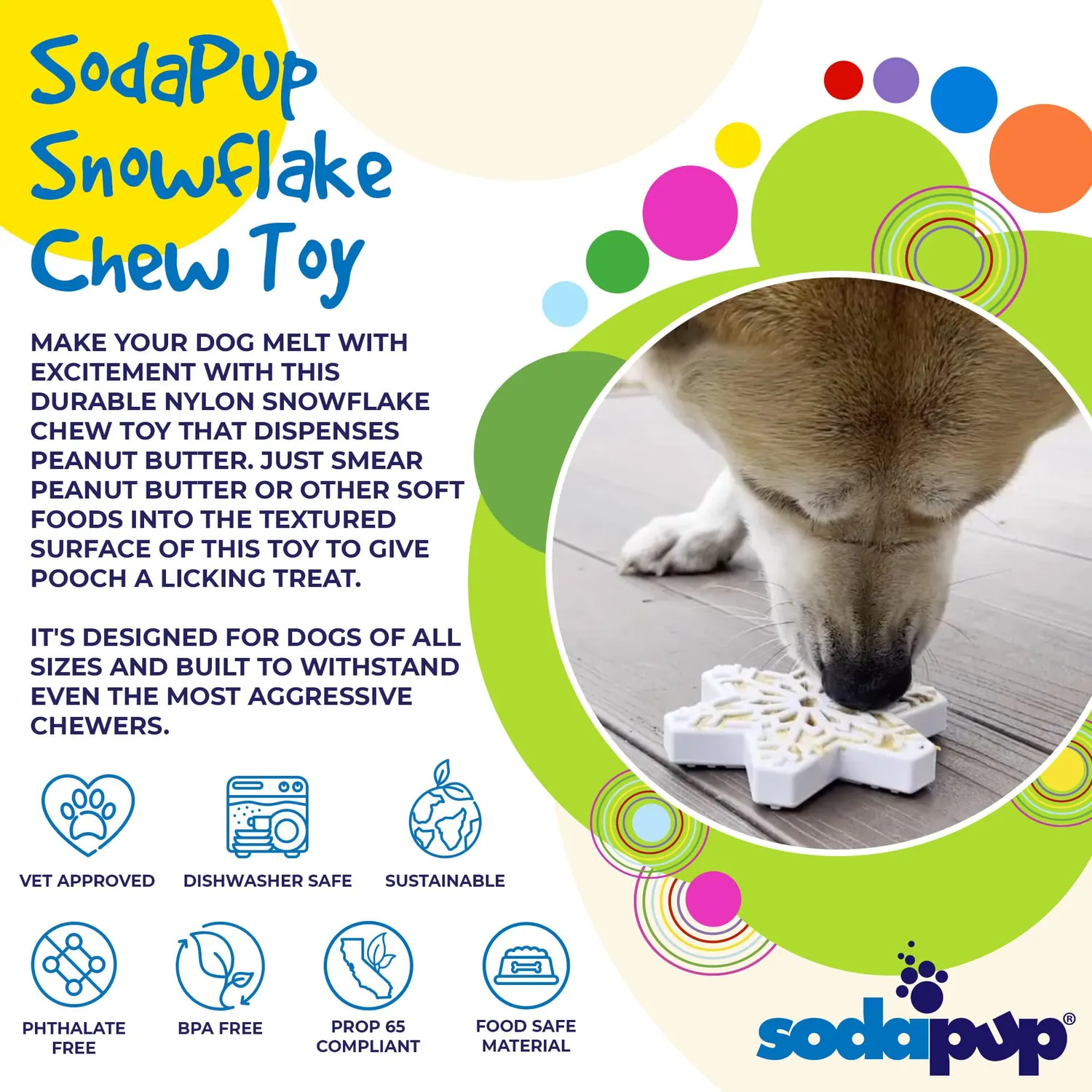 SodaPup Snowflake eChew tuggleksak vit nylon snöflinga