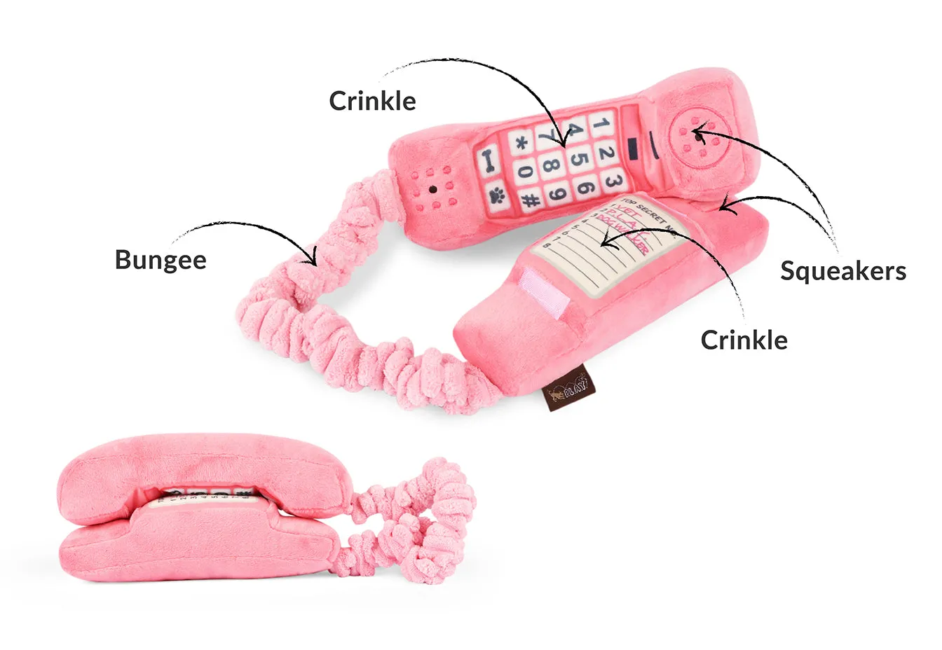 P.L.A.Y. 80s Classics Paw Talk hundleksak rosa med prassel
