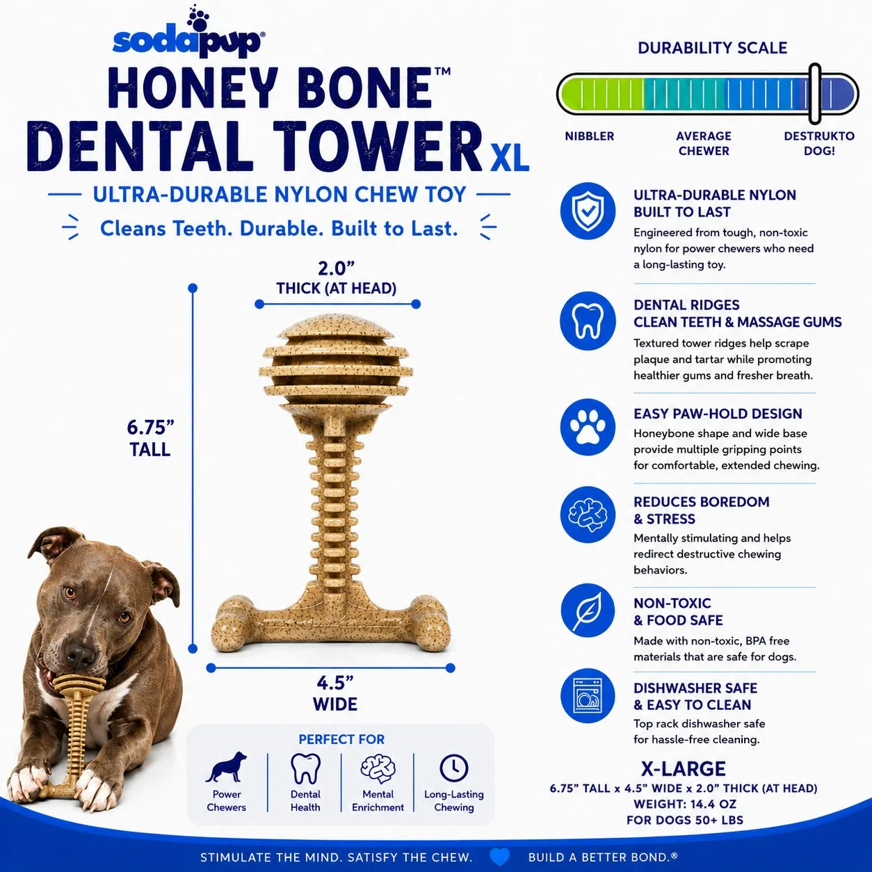 SodaPup Dental Tower tuggben nylon XL brun