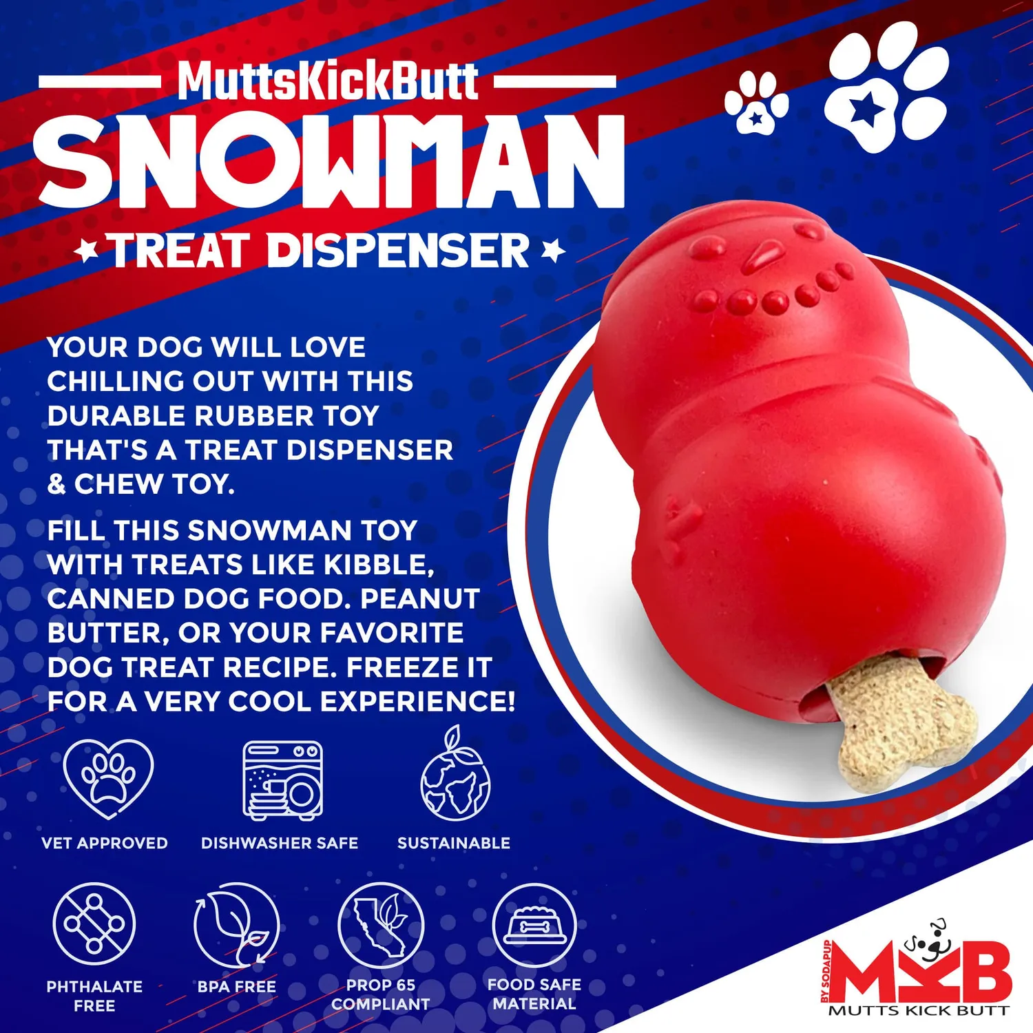 SodaPup Snowman tuggleksak large naturgummi snögubbe