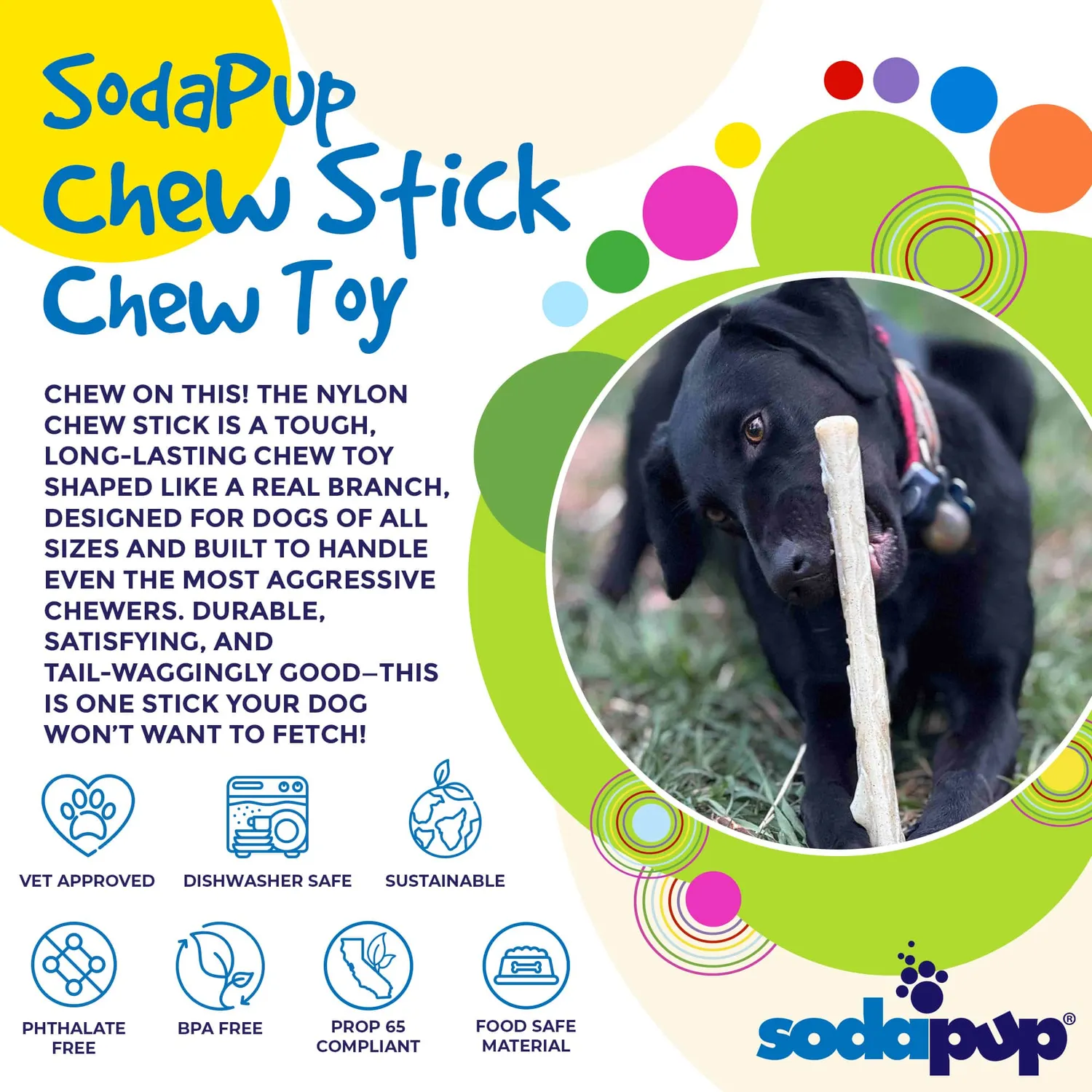 SodaPup Nylon Chew Stick tuggleksak natural kraftig