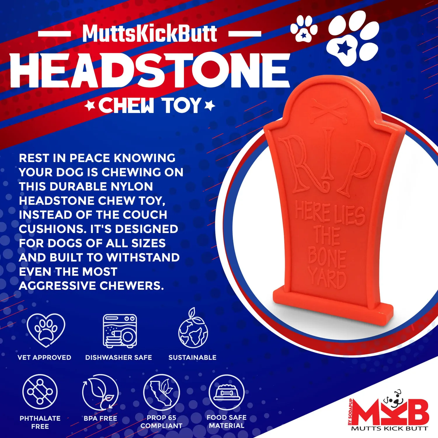 SodaPup Headstone tuggleksak nylon orange hårda bitare