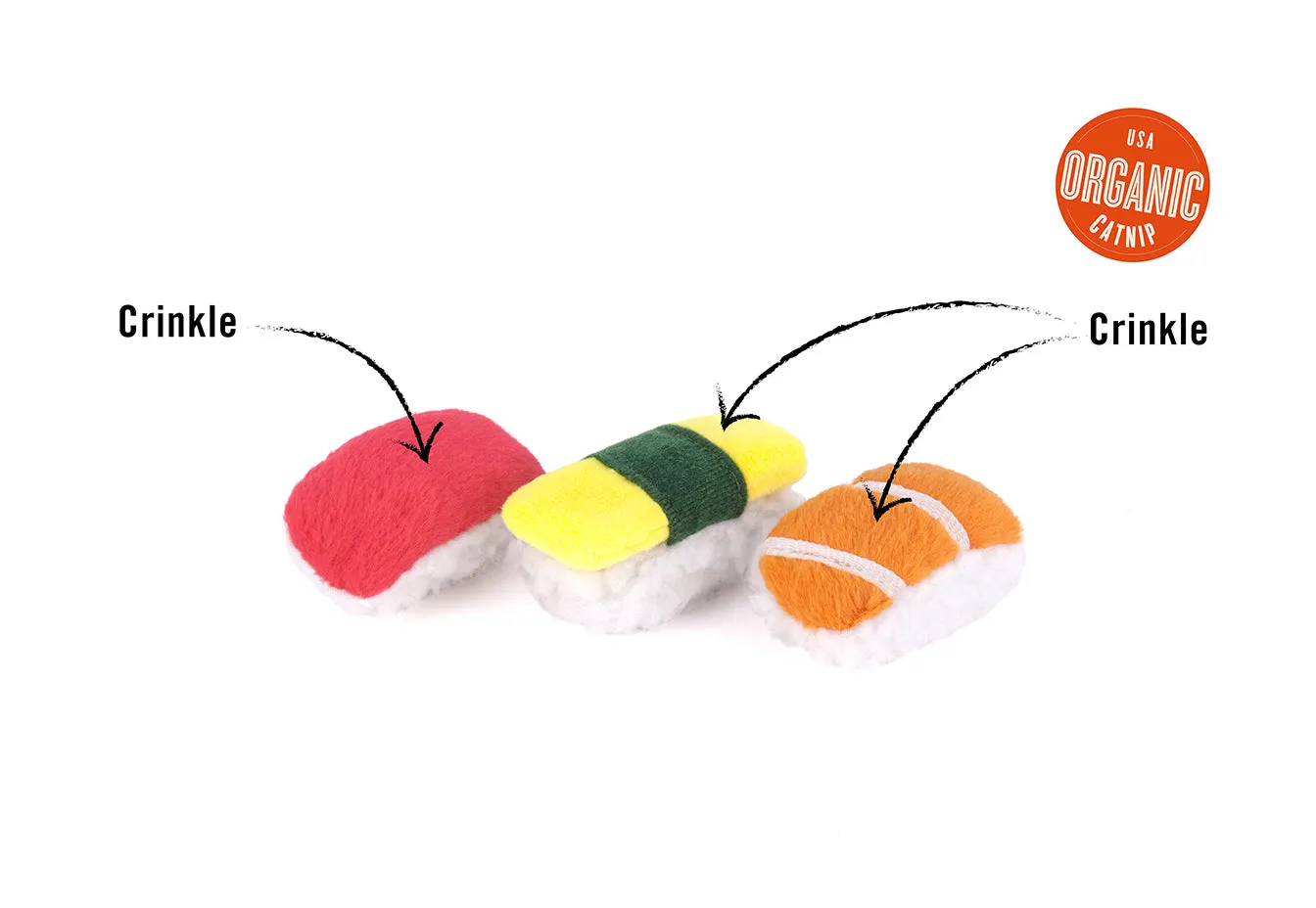 P.L.A.Y. Feline Frenzy Sassy Sushi kattleksak 3-pack med kattmynta