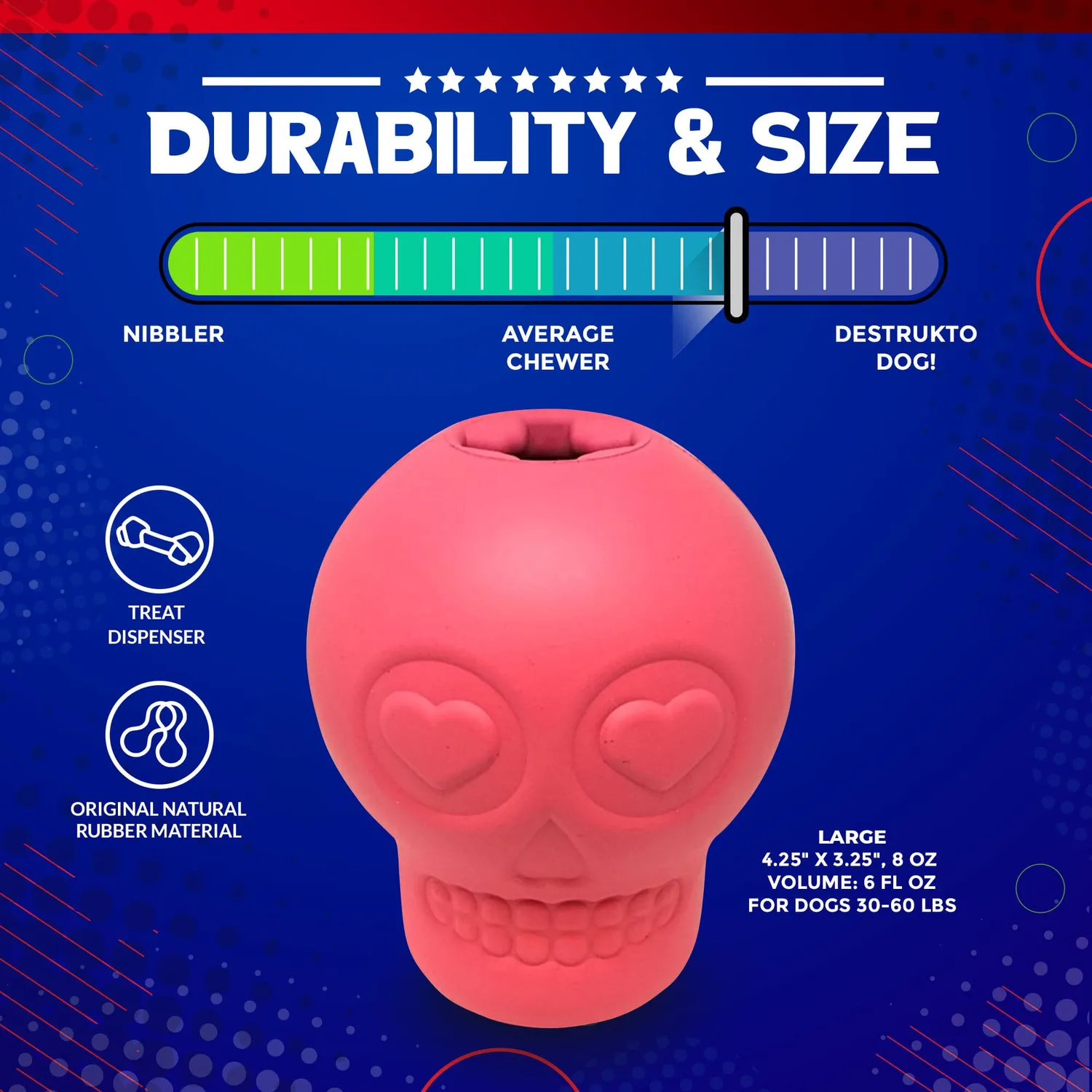 SodaPup Sugar Skull tuggleksak gummi rosa large