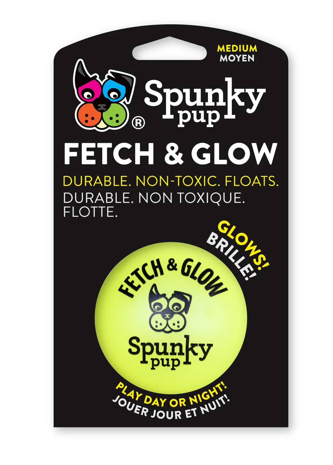 Spunky Pup Fetch & Glow hundboll medium självlysande