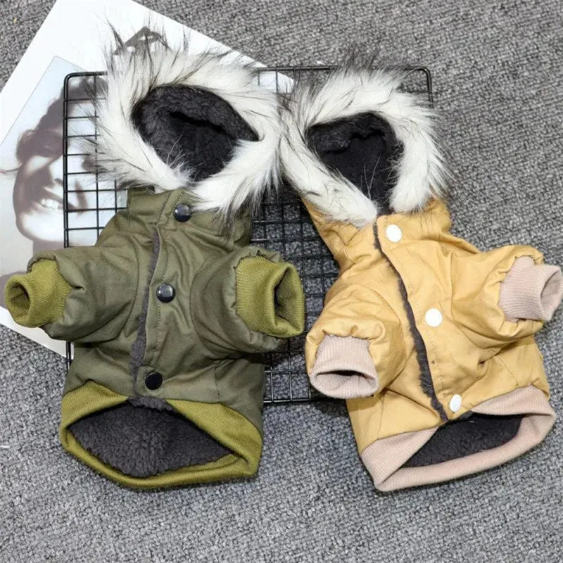 Pawtato Warm Hooded hundjacka khaki med luva