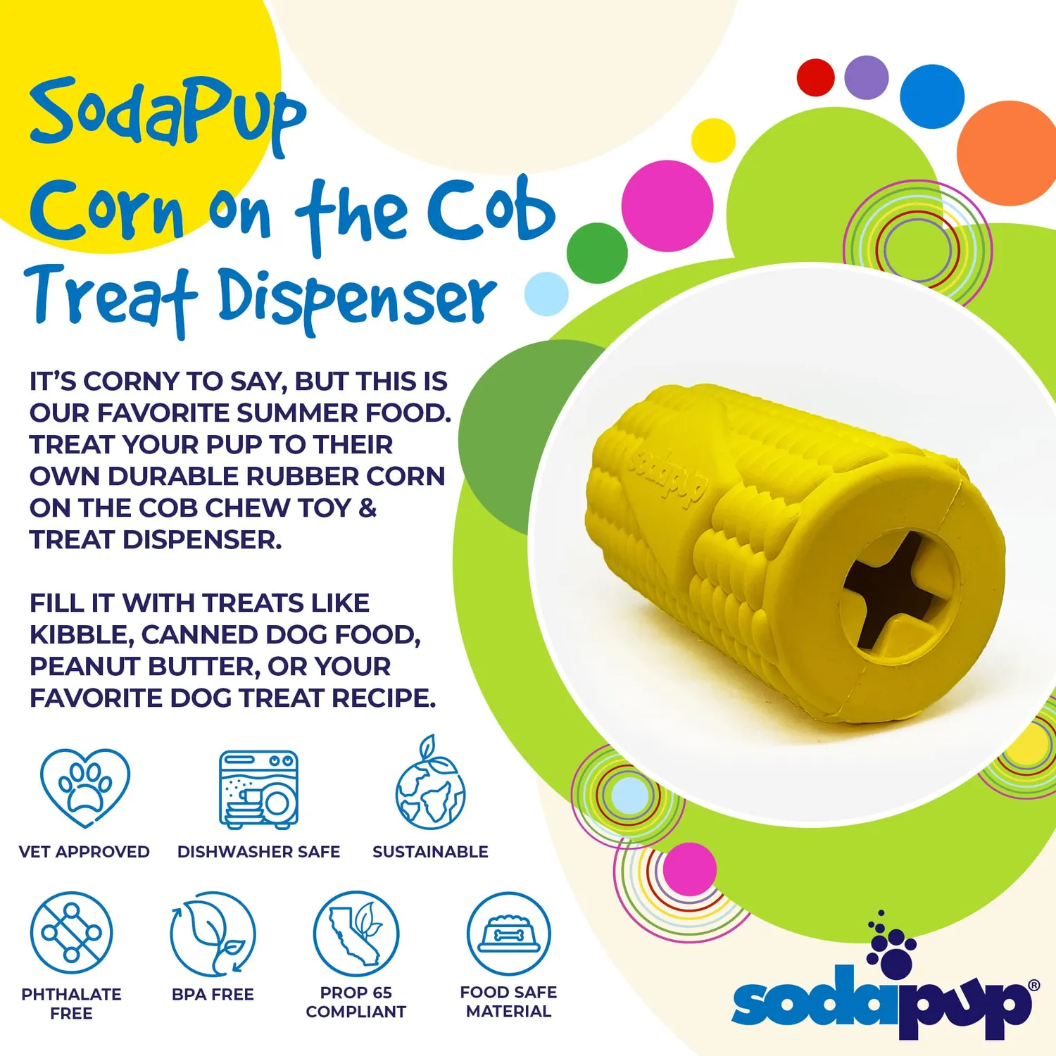 SodaPup Corn on the Cob gummi hundleksak godisgömma majs