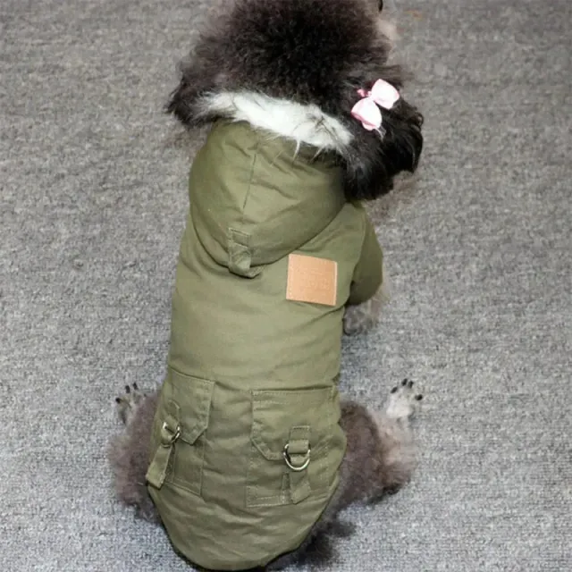 Pawtato Warm Hooded hundjacka khaki med luva