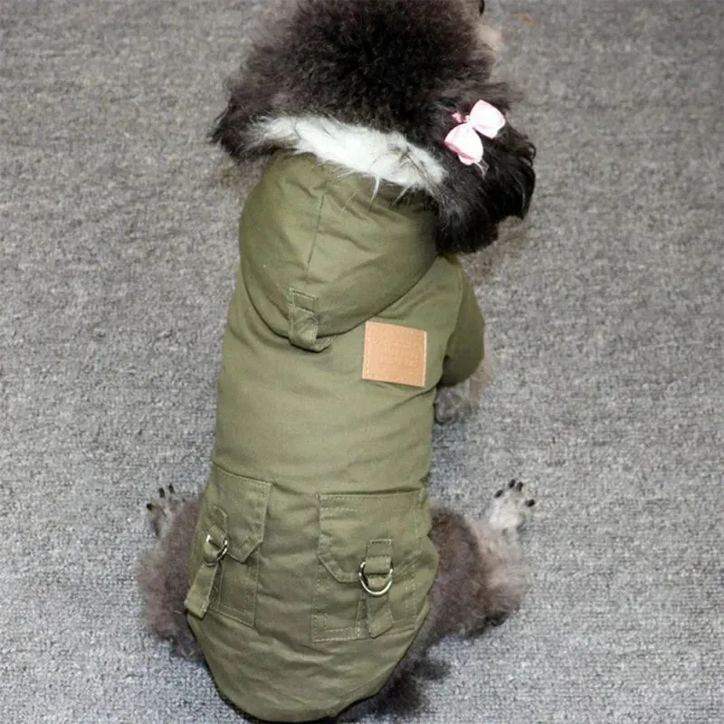 Pawtato Warm Hooded hundjacka khaki med luva