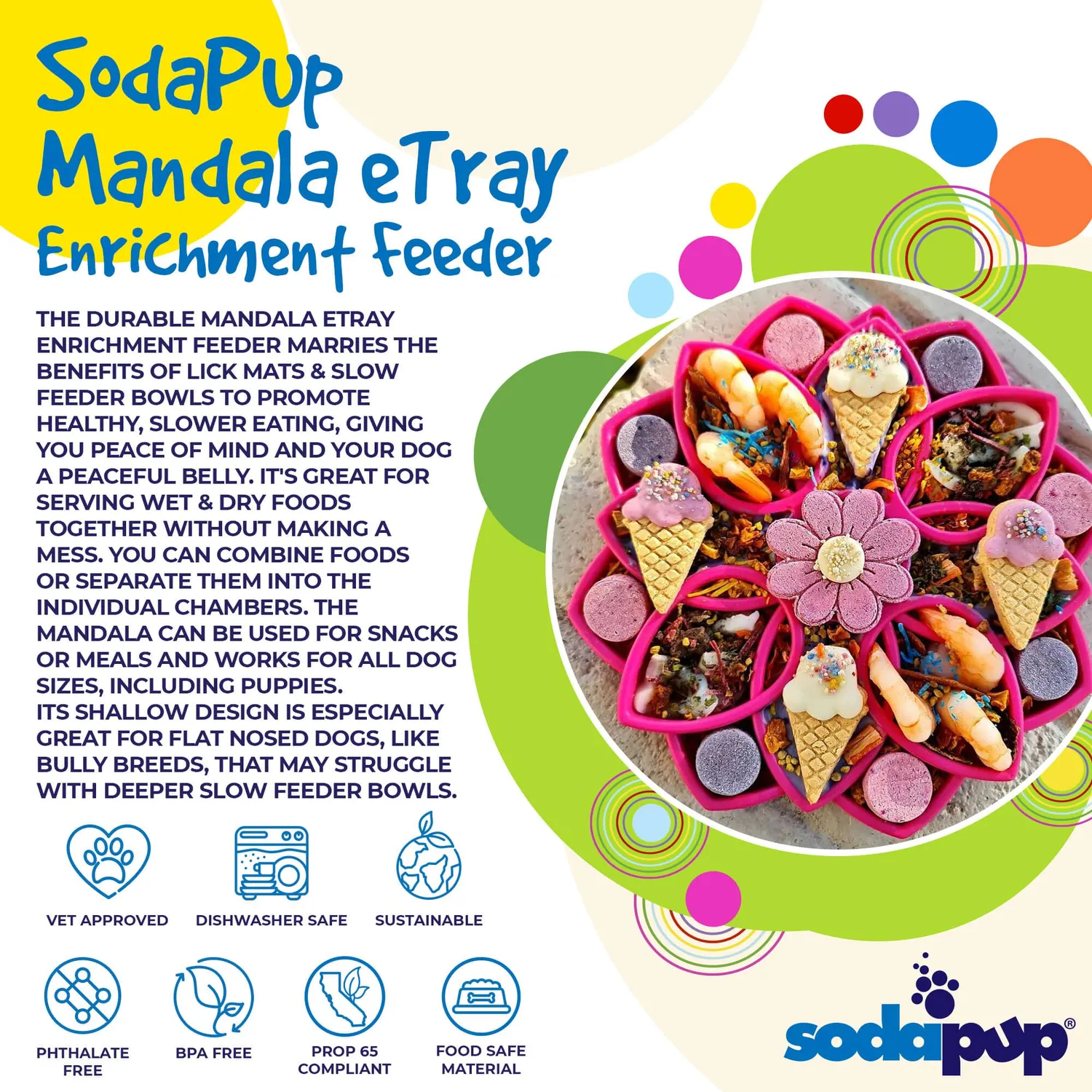 SodaPup Mandala eTray slow feeder hundskål blå