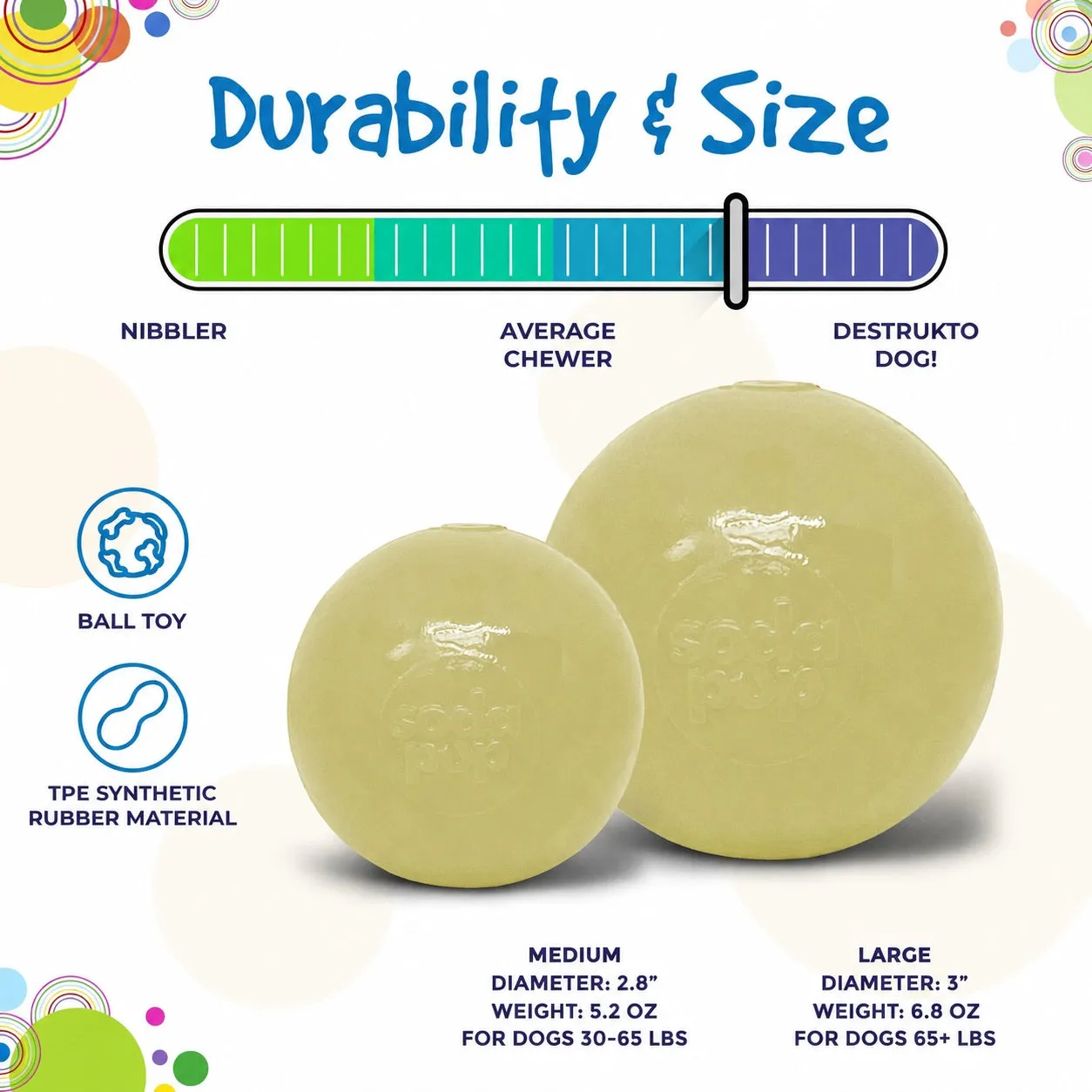 SodaPup Squeak Ball pipboll medium glow in the dark