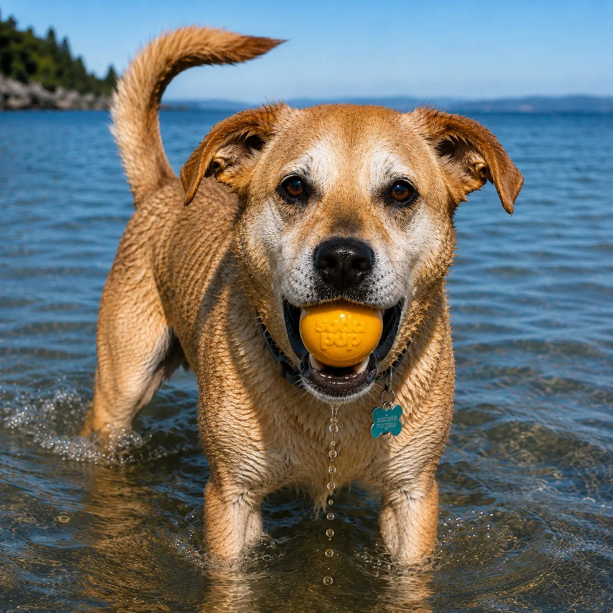 SodaPup Squeak Ball hundleksak gul medium flytande
