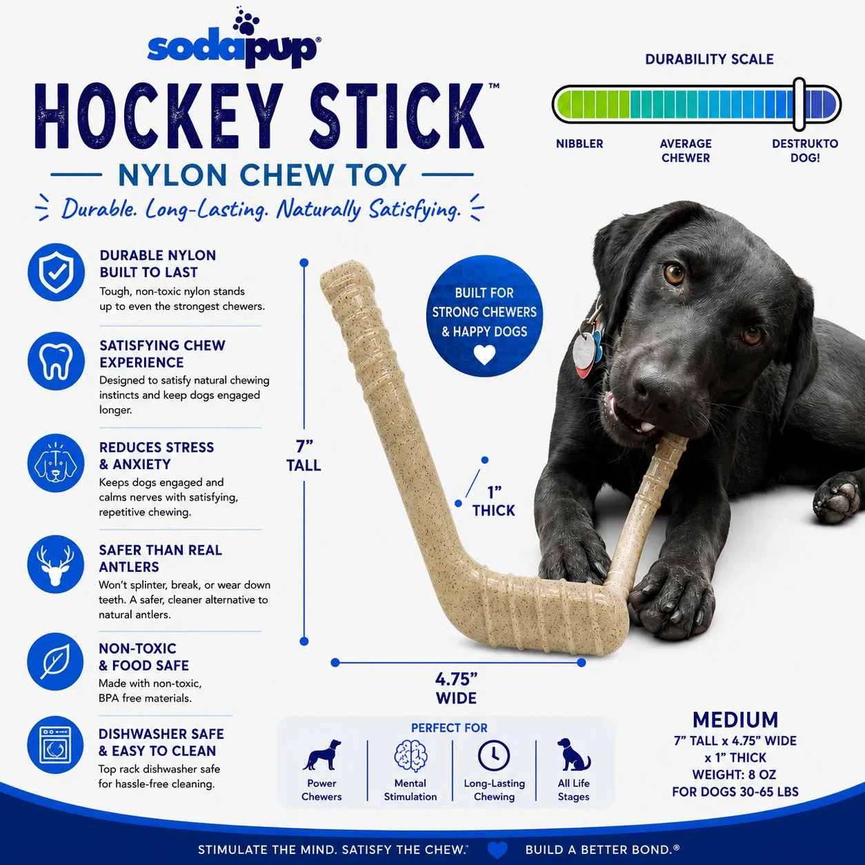 SodaPup Hockey Stick tuggleksak nylon 20 cm tålig