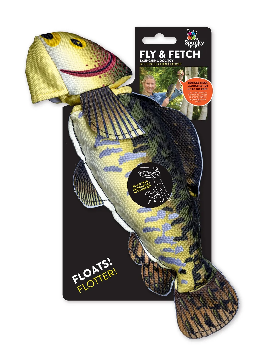 Spunky Pup Fly & Fetch anka kastleksak 40 x 38 cm med pip