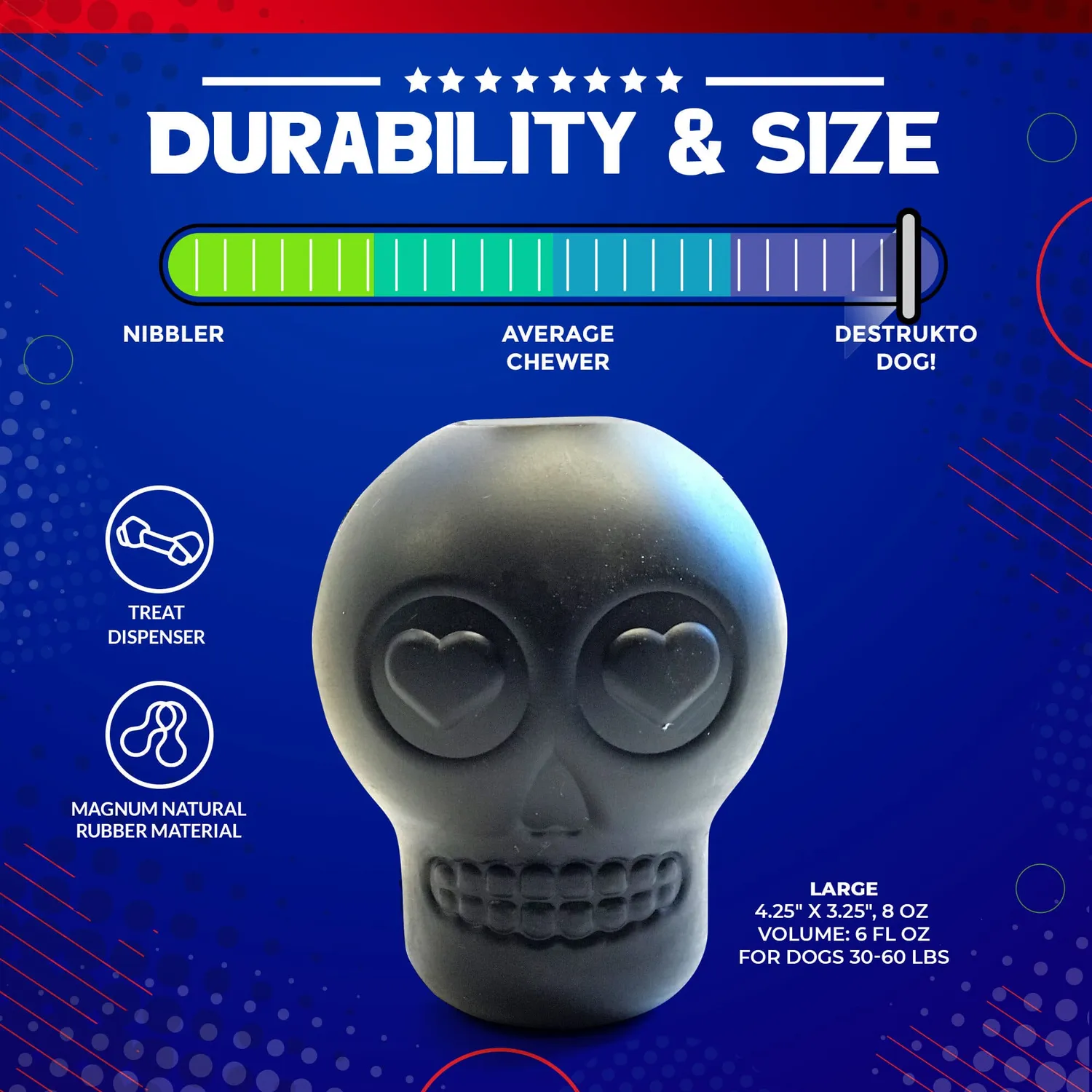 SodaPup Magnum Sugar Skull tuggleksak large svart godisfyllning