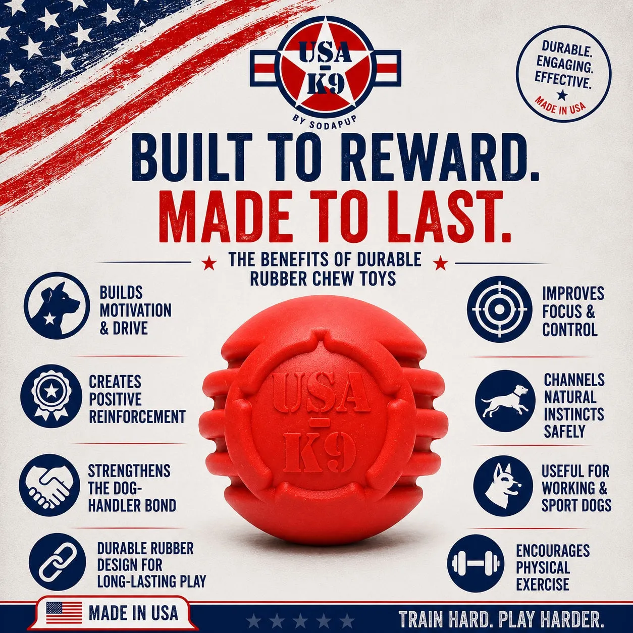 USA-K9 Stars and Stripes hundleksak large röd gummi